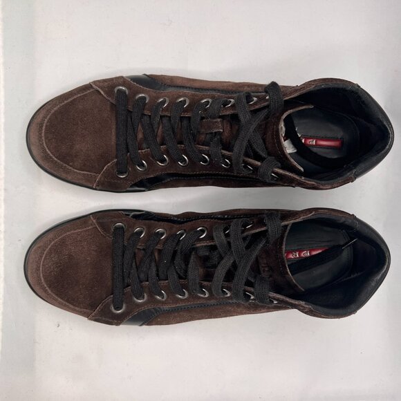 PRADA High Top laced Up Sneaker Suede Brown size 10.5 - Picture 12 of 14